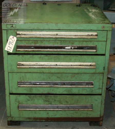 Stanley vidmar 5 drawer green cabinet with locking mechanism for sale
