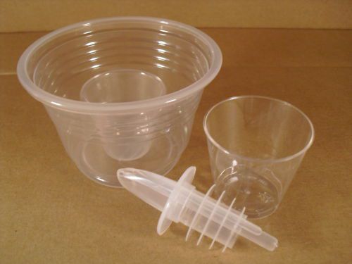 25ct Plastic Bomb Cups 50 Shot Glasses 3 Liquor Pourers