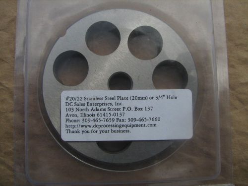 New stainless steel meat grinder plate  - grinder size #20 or 22 - 3/4&#034; holes for sale