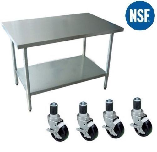 New 24&#034;x 36&#034; Stainless Steel Work Prep Table NSF with 4 Casters (Wheels)