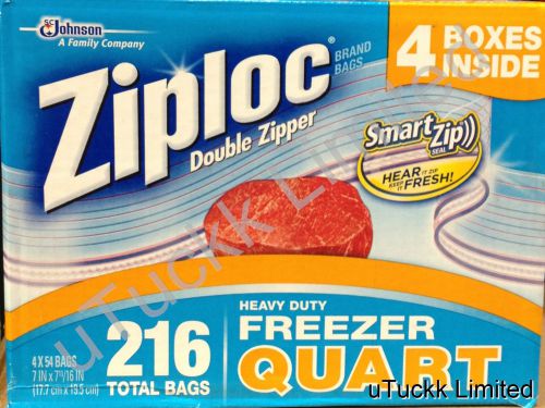 216 ct Ziploc Heavy Duty Freezer Quart Bags Double Zipper (4 x 54ct) Zip Lock