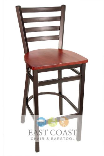 New gladiator rust powder coat ladder back metal bar stool with mahogany seat for sale