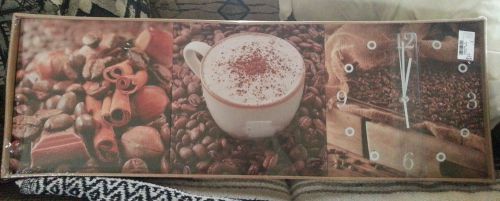 Canvas art coffee sign with clock NEW 3 PIECE SET