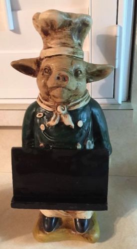 Kitchen Sense 15&#034; Handcrafted Ceramic Pastry Chef Pig Menu Board Statue Ex Cond.