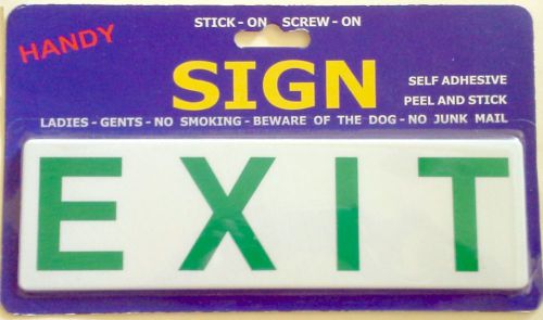 EXIT SIGN Green &amp; White Plastic Safety Self Adhesive StickOn FREE POST 250x120mm