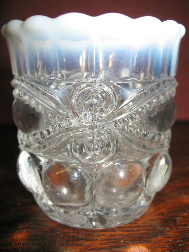 Clear Opalescent glass eyewinker pattern tabletop toothpick match holder crystal