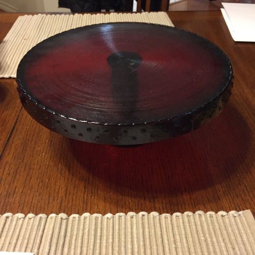 Ruby Red Glass cake serving stand plate / platter pedestal Grooves 50&#034; Round