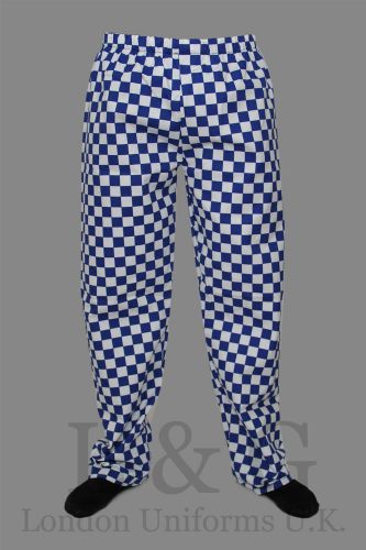 Blue&amp;white chef trousers sides pockets+back pocket+elst.waist pull cord l&amp;g for sale