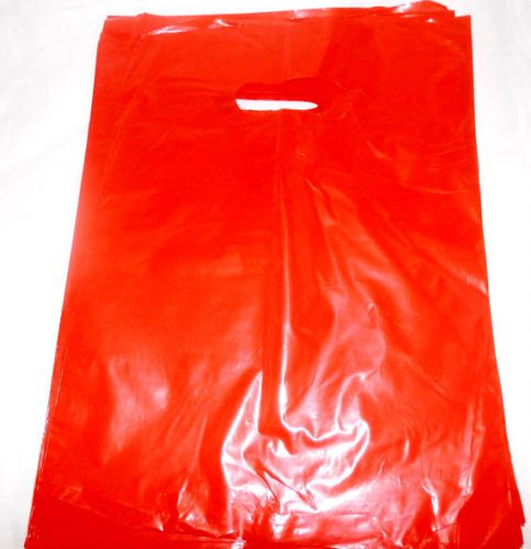 100 12x15 inch glossy red low-density plastic retail merchandise bags w/handles for sale