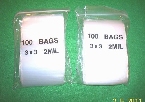 3&#034;  x  3&#034; Zip Lock Bags  2 Mil Thick  200 Clear Zip Lock Storage bags