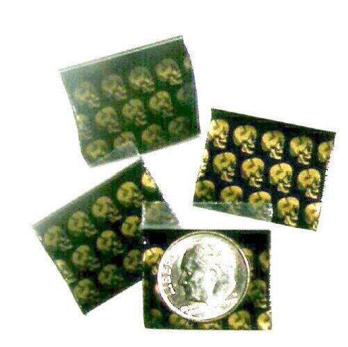 200 mini ziplock bags Golden Skulls 1 x 0.7 5&#034; Apple reclosable baggies 1034