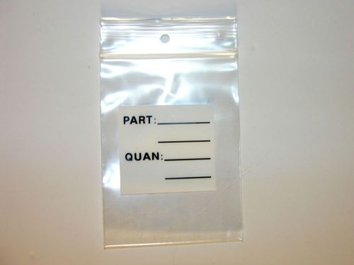 1000ea.  3&#034;x4&#034; 4 mil resealable poly parts bag w/ hang hole &amp; write-on label for sale