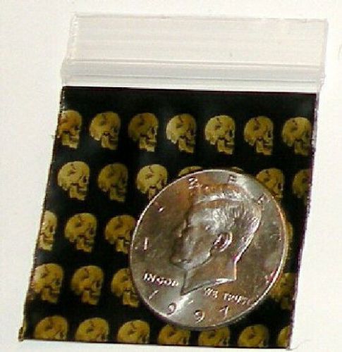 200 Baggies 2020 Skulls design 2 x 2&#034;  small ziplock bags Apple® Brand 2.5 MIL