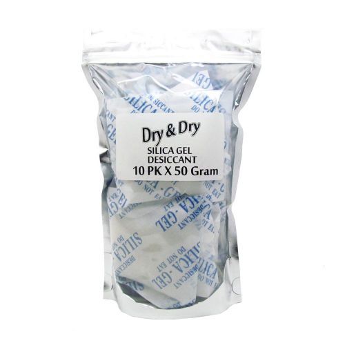 50 gram x 10 pk &#034;dry &amp; dry&#034; silica gel desiccant  - ammo jewelry safe lens for sale