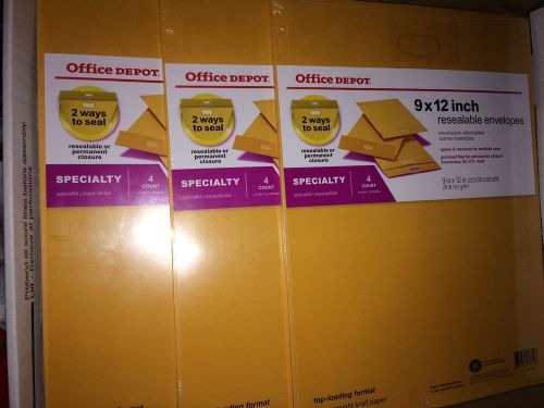 Office Depot Brand Reusable Seal Catalog Envelopes, 9&#034; x 12&#034;, 4/Pack LOT OF 3