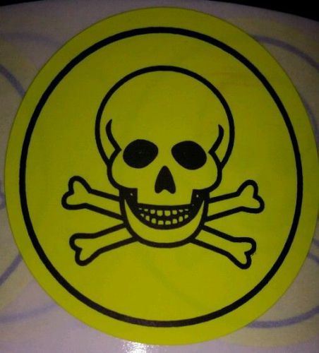 Poison skull/cross bones 1.5&#034; yellow fluorescent warning sticker yellow 20 label for sale