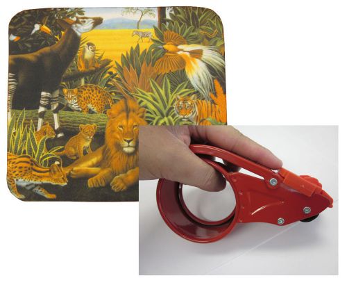 Bundle: 2&#034; Tape Dispenser Light Weight Metal Parts + Animal Kingdom Mouse Pad