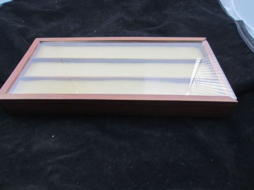 vintage glass top slider wooden display case keeper 3 padded sections