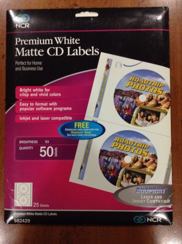 NCR Premium white matte CD labels 50 labels BRAND NEW