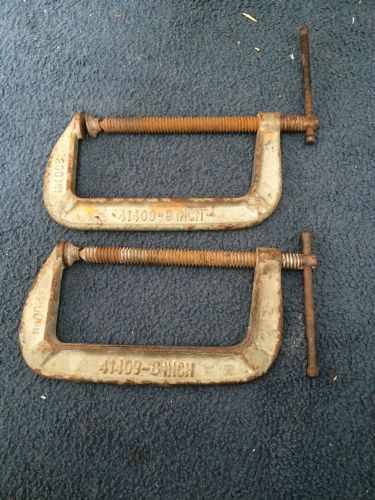 (2) columbian 41409  8&#034; deep throat heavy duty c-clamp 0-8&#034; opening used tool for sale