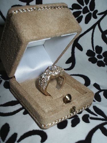 Brand new fancy beige italian suede / satin engagement wedding ring gift box for sale