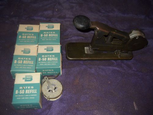 Vintage Bates Model B  Brass Wire Stapler..W/Extra B-50 Refills..Tweezers Inc.