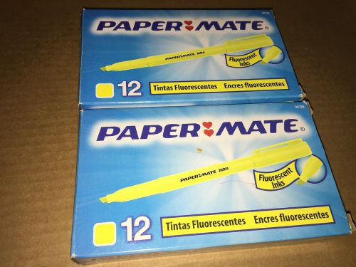 Paper Mate Intro Highlighters, Chisel Tip, 12/PK, Fluorescent Yellow LOT OF 2