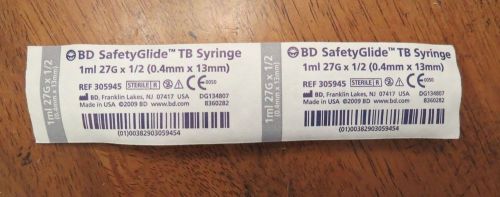 BD SafetyGlide TB Tuberculin Syringe 1mL 27G 1/2 Inch 305945- Lot of 50