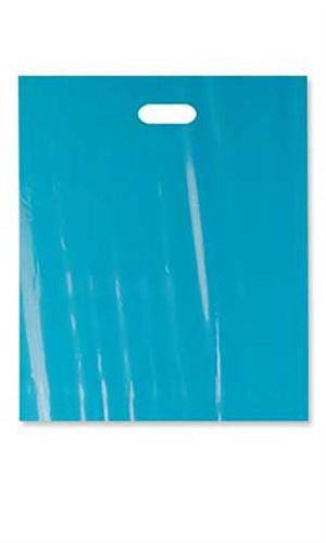 On sale 50  teal plastic shopping bags diecut handle 13x3x21   retail party for sale