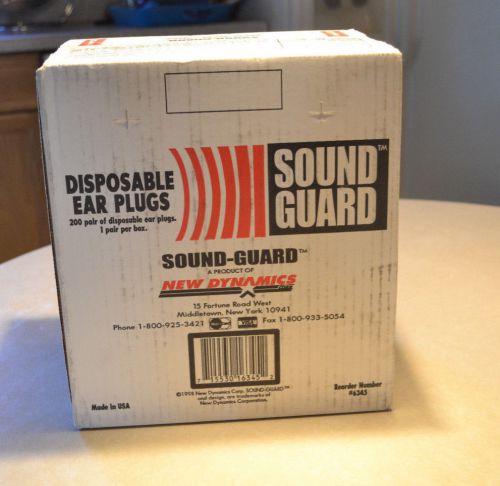 Sound guard  earplugs (200 pair per box) for sale