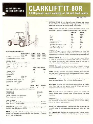 Fork Lift Truck Brochure - Clark - Clarklift IT-80R 4,000 lb - 1972 (LT119)
