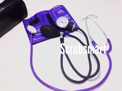 New BP Blood Pressure Cuff Monitor +  Economy Stethoscope Set Kit- Color Purple