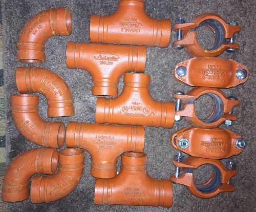 Lot of victaulic 1 1/2&#034; 5 each coupling. 90. tee. free shipping for sale