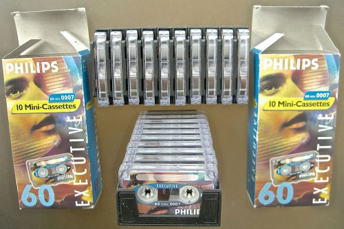 20 Philips Mini-Cassettes Microcassettes x 60 Minutes + Cases NIB NOS