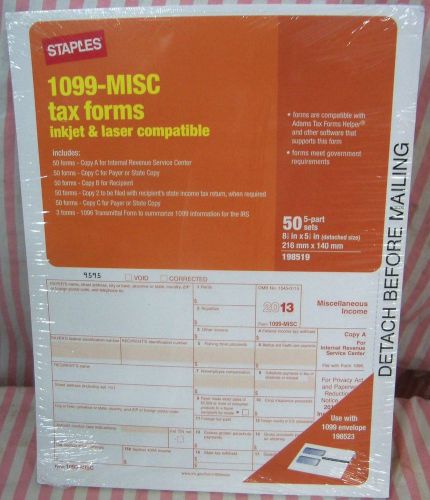 1099 Misc Tax Forms Tax Year 2013 1099 Tax Forms / 50  5-part Sets Staples