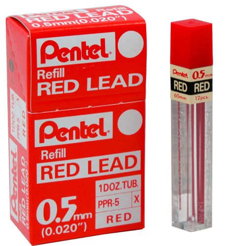 Box Of 12 Tubes Pentel PPR-5 Red 0.5mm Refill Lead For Automatic Pencils