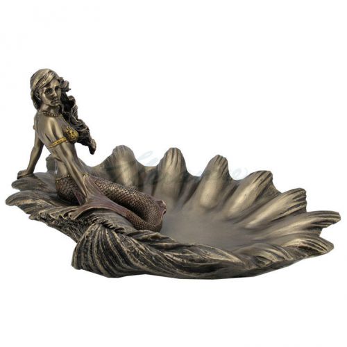 Mermaid On Seashell Tray Nautical Statue Sculpture Figure