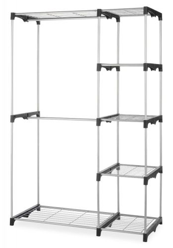 Double rod closet clothing rack organizer silver wardrobe rack easy set up new for sale