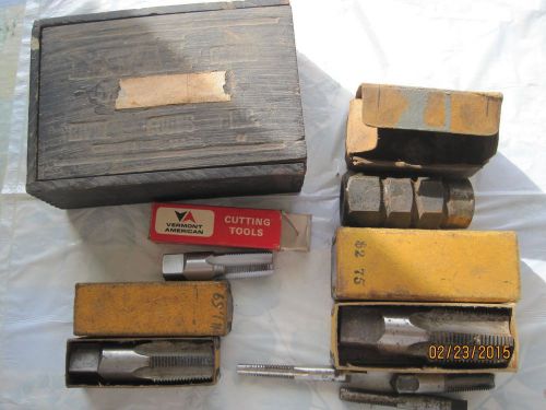 Vintage 7 piece pipe tap set in wooden slide cover box