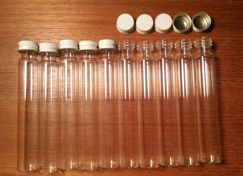 Lot of 10 25ml Glass Test Tubes With Metal Screw Caps - Flat Bottom