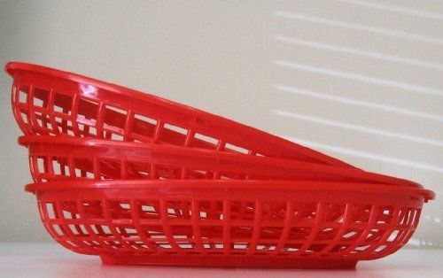 Set of 3 Plastic Red BBQ Serving Baskets