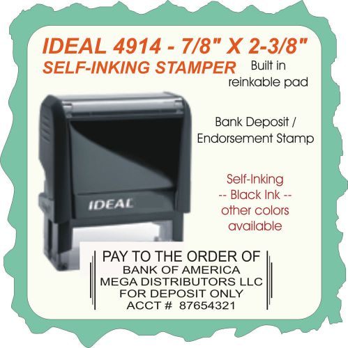 Bank Endorsement w/4 lines, Ideal 4914 Custom Made Self Inking Rubber Stamp