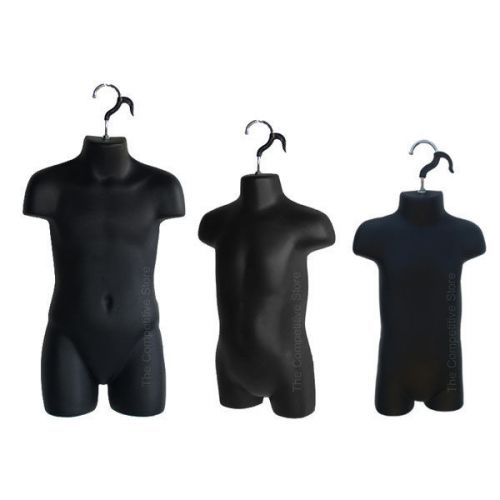 Infant + toddler + child black mannequin forms set for boys &amp; girls 9mo-7 sizes for sale