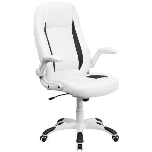 High back white leather executive office chair computer ergonomic swivel modern for sale