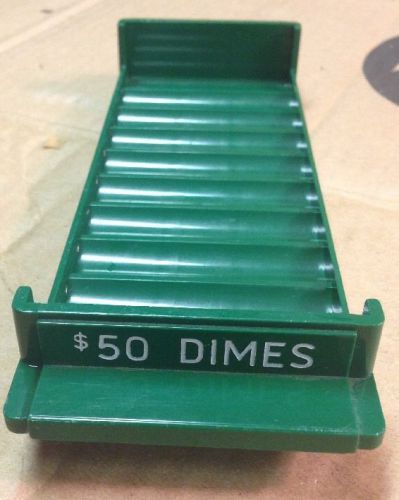 Coin Roll Tray Holder $50 - 10 DIME Rolls - Green - Plastic - Stackable