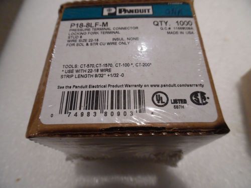 Panduit  P18-8LF-M Locking Fork Terminal 22-18 AWG #8 stud size. NIB 1000pk