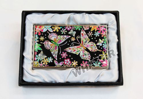 Antique Business Name Card Holder MOTHER OF PEARL Case Flower Butterfly DS0007