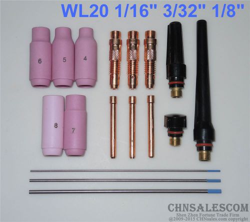 17 pcs tig welding torch kit  wp-17 wp-18 wp-26 wl20 tungsten 1/16&#034; 3/32&#034; 1/8&#034; for sale