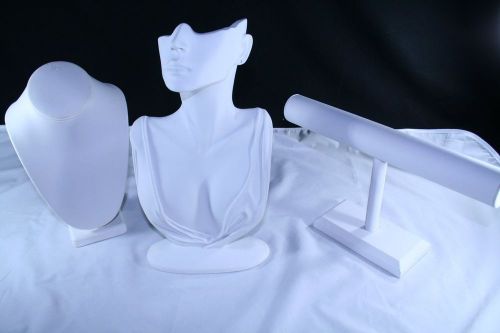White Leather Jewelry Display Bundle Leatherette Necklace &amp; Bracelet Stand