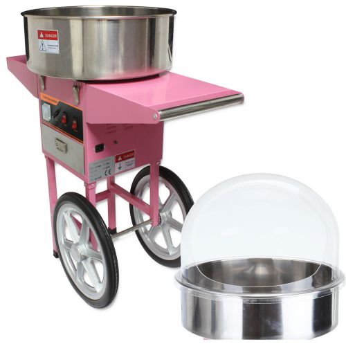 1050w cotton candy machine fairy floss maker with pink cart &amp; claer bubble cover for sale